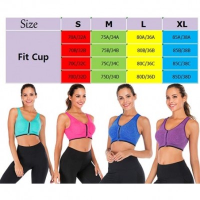 Bras Women's Zip Front Closure Sports Bra Seamless Wirefree Padded Racerback Yoga Bras Workout Gym - Black - CK194MMH7SZ