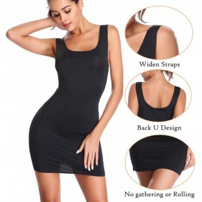 Slips Full Slips for Under Dresses Women Long Cami Tank Dress Scoop Neck Sleeveless Bodycon Dresses - Black - CZ18T6YULD5