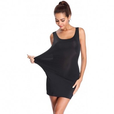 Slips Full Slips for Under Dresses Women Long Cami Tank Dress Scoop Neck Sleeveless Bodycon Dresses - Black - CZ18T6YULD5