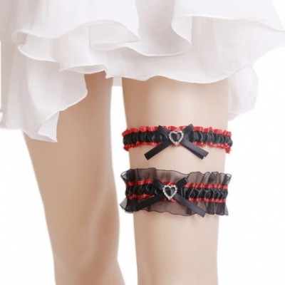 Garters & Garter Belts Wedding Bridal Legs Garter Set Bridal Garters Lace Belt with Beads - Red - CV18DKEL4RG