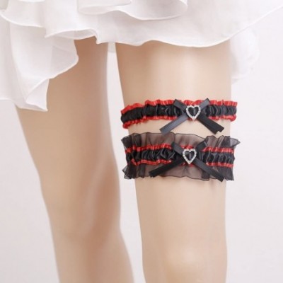 Garters & Garter Belts Wedding Bridal Legs Garter Set Bridal Garters Lace Belt with Beads - Red - CV18DKEL4RG