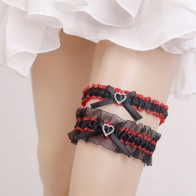 Garters & Garter Belts Wedding Bridal Legs Garter Set Bridal Garters Lace Belt with Beads - Red - CV18DKEL4RG