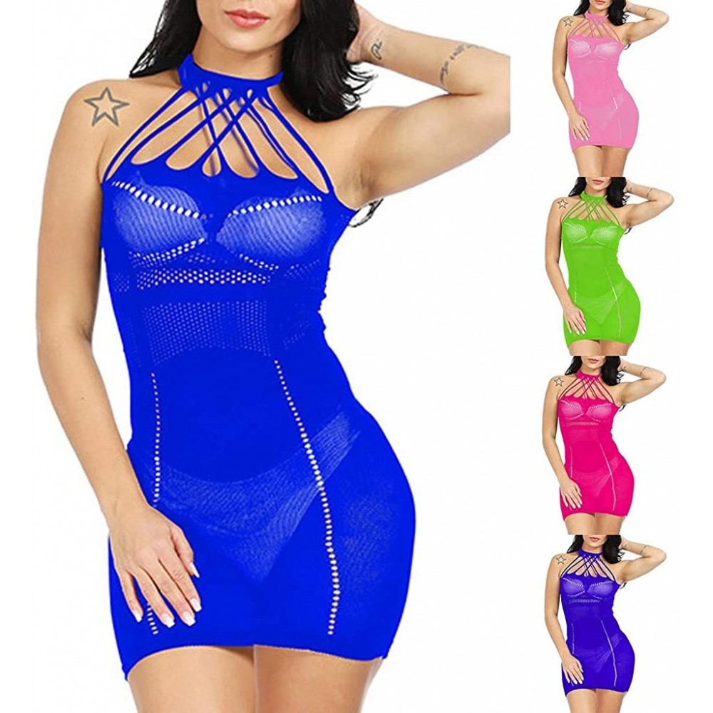 Baby Dolls & Chemises Slim Mini Bodysuit for Ladies Sexy One Piece Teddy Lingerie Chemise-V Neck Fishnet Sleepwear Nightgown ...