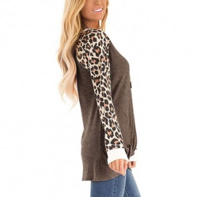 Baby Dolls & Chemises Women Casual Long Sleeve Side Twist Knotted Tops Loose Tunic Blouses Sweatshirts Tops - Brown 1 - CJ18X...