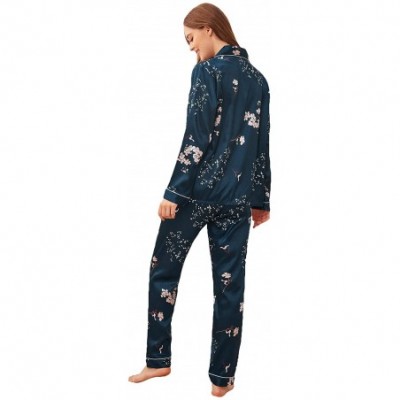 Sets Women's Printed Pajamas Set Button Down Sleepwear Nightwear Pj Lounge Sets - Navy Floral - CD194IT47Z3