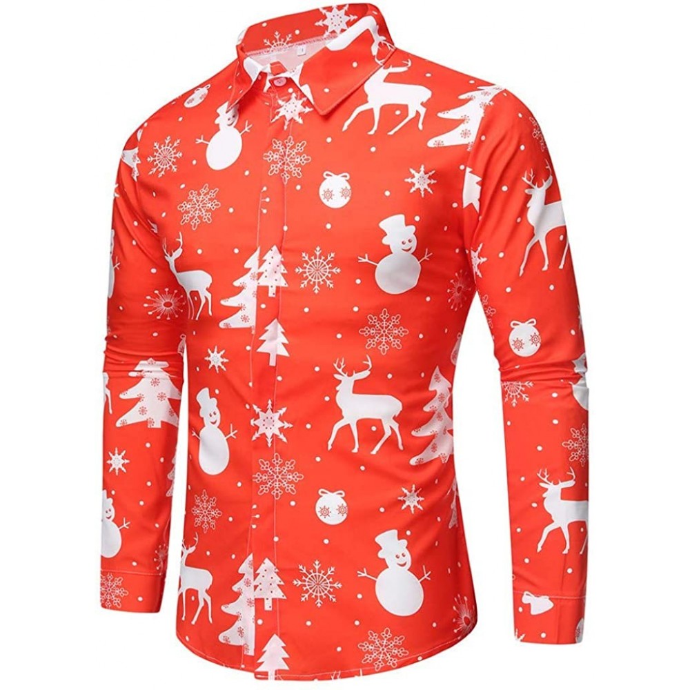 Shapewear Ugly T-Shirt Mens Christmas Dress Shirt Santa Claus Print Button up Xmas Party Tops - Red - C0192N3AXOS