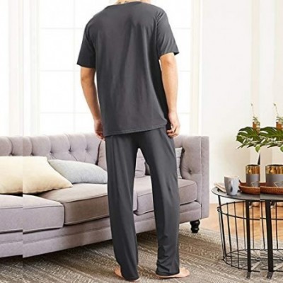 Sleep Sets Mens Sleepwear Sets Short Sleeve Sleep Shirts Pajama Pants Plus Size Pjs Soft Two Piece Loungewear - Grey - CC190L...