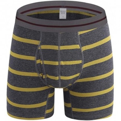 Boxers Men's Sport Strip FLly Front Design Cotton Boxer Brief Breathable Underwear - Dark Gray/Yellow - CB18YGR32A8