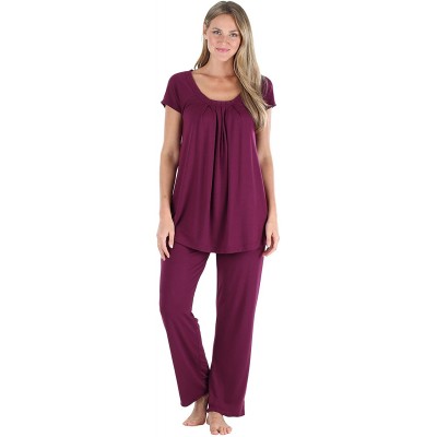 Nightgowns & Sleepshirts Women's Soft Lightweight Sleepwear - Pajama Set - Burgandy - C712FKWFQZN