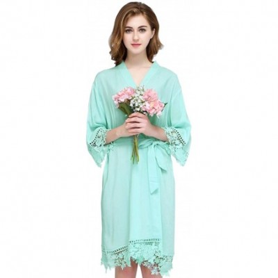 Robes Women Rose Lace Cotton Robes Getting Ready for Bride and Bridesmaids - Mint - CR195DUZQ7O