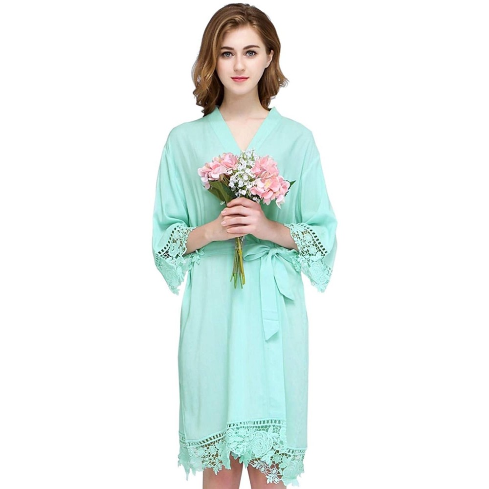 Robes Women Rose Lace Cotton Robes Getting Ready for Bride and Bridesmaids - Mint - CR195DUZQ7O