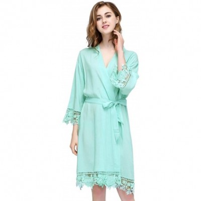 Robes Women Rose Lace Cotton Robes Getting Ready for Bride and Bridesmaids - Mint - CR195DUZQ7O