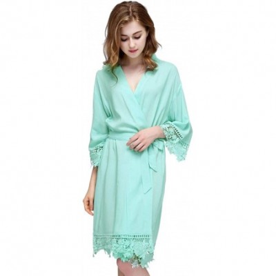 Robes Women Rose Lace Cotton Robes Getting Ready for Bride and Bridesmaids - Mint - CR195DUZQ7O