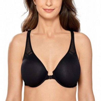 Bras Women's Unlined Racerback Bra Seamless Underwire Front Closure Bras - Black - CO18RRCXAQL