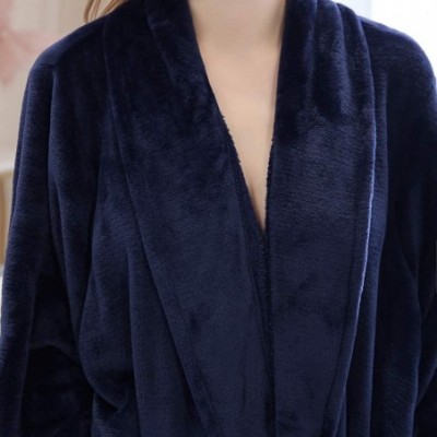 Robes Womens Flannel Pajama Bathrobe Winter Lengthened Coralline Sleepwear Bathrobe Nightwear Robe Nightgown L/3XL Navy - C51...