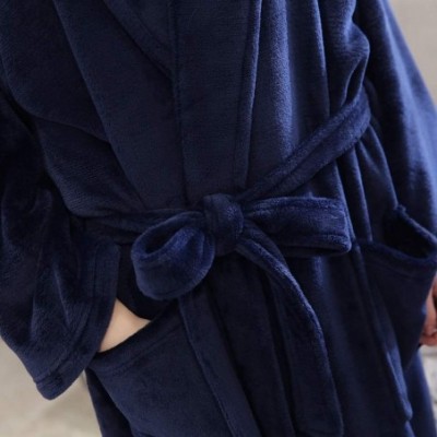 Robes Womens Flannel Pajama Bathrobe Winter Lengthened Coralline Sleepwear Bathrobe Nightwear Robe Nightgown L/3XL Navy - C51...