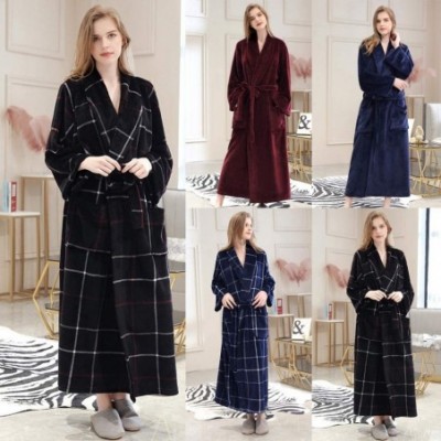 Robes Womens Flannel Pajama Bathrobe Winter Lengthened Coralline Sleepwear Bathrobe Nightwear Robe Nightgown L/3XL Navy - C51...