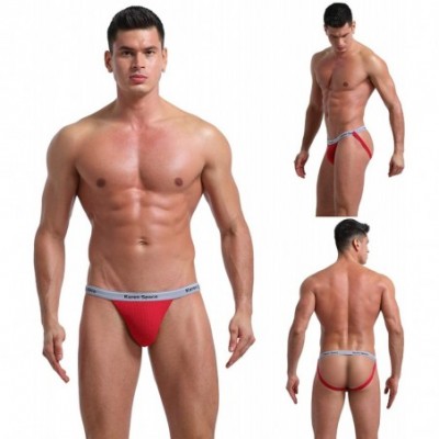 G-Strings & Thongs Men's Performance Jockstrap Butt-Flaunting Thongs Underwear Low Rise - 6-pack - C71942HMO4A