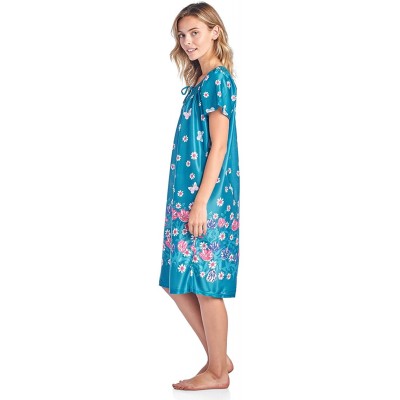 Nightgowns & Sleepshirts Women's Round Neck Mu-Mu Housecoat Lounger - Green Daisy Butterfly - C518GLUSDT3