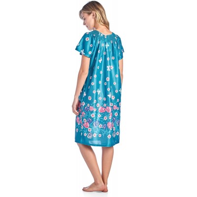 Nightgowns & Sleepshirts Women's Round Neck Mu-Mu Housecoat Lounger - Green Daisy Butterfly - C518GLUSDT3