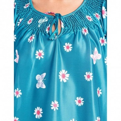 Nightgowns & Sleepshirts Women's Round Neck Mu-Mu Housecoat Lounger - Green Daisy Butterfly - C518GLUSDT3