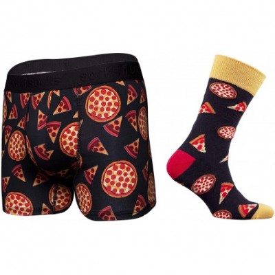 Boxer Briefs Mens Boxer Briefs-Premium Underwear for Men Comfortable Boxer & Socks-Gift Box - Pizza & Socks - CV18Q3H7ST6