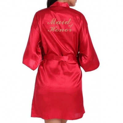 Robes Women Kimono Sleepwear Bridal Pajamas Wedding Brideslmaid of The Bride Robes with Belt - Red 1 - C1198GYCYN9