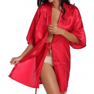 Robes Women Kimono Sleepwear Bridal Pajamas Wedding Brideslmaid of The Bride Robes with Belt - Red 1 - C1198GYCYN9