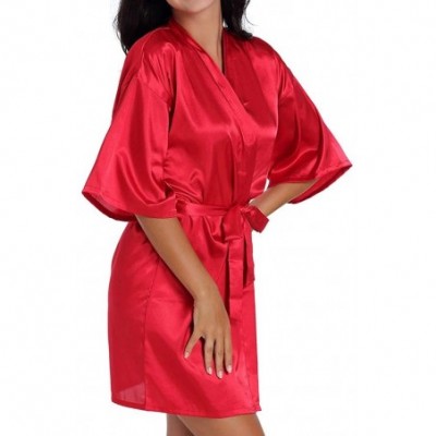 Robes Women Kimono Sleepwear Bridal Pajamas Wedding Brideslmaid of The Bride Robes with Belt - Red 1 - C1198GYCYN9