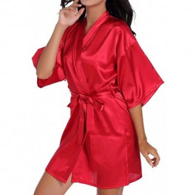 Robes Women Kimono Sleepwear Bridal Pajamas Wedding Brideslmaid of The Bride Robes with Belt - Red 1 - C1198GYCYN9