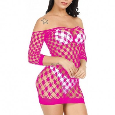 Thermal Underwear Women's Sexy Hollow Out Buttock Net Sexy Lingerie Transparent Mesh Underwear - Hot Pink - CX1979OGZXT