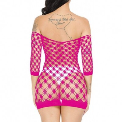 Thermal Underwear Women's Sexy Hollow Out Buttock Net Sexy Lingerie Transparent Mesh Underwear - Hot Pink - CX1979OGZXT