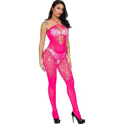 Bustiers & Corsets Teddy Lingerie for Women Babydoll Lace Features V-Neck Halter for Nightwear - Hot Pink - C418RGA79CT