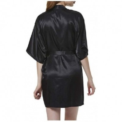 Robes Women Solid Colored Cardi Short Wrap Robe Wrap Loungewear Sleep Robe Black S - Black - CB19DCUKNLG