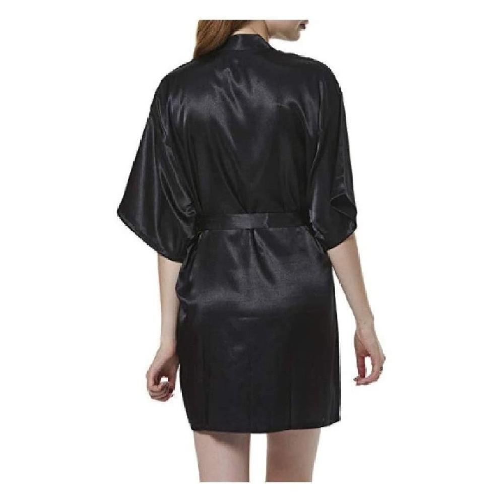 Robes Women Solid Colored Cardi Short Wrap Robe Wrap Loungewear Sleep Robe Black S - Black - CB19DCUKNLG