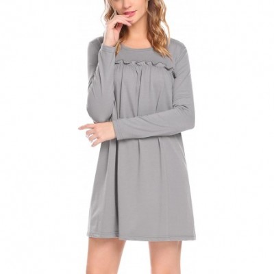 Nightgowns & Sleepshirts Women Long Sleeve Cotton Nightgown Soft Sleepwear - Grey - CZ188RYAWN8