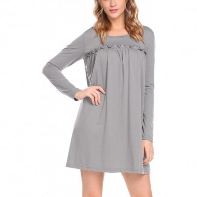 Nightgowns & Sleepshirts Women Long Sleeve Cotton Nightgown Soft Sleepwear - Grey - CZ188RYAWN8