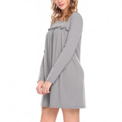 Nightgowns & Sleepshirts Women Long Sleeve Cotton Nightgown Soft Sleepwear - Grey - CZ188RYAWN8