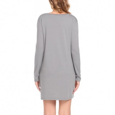 Nightgowns & Sleepshirts Women Long Sleeve Cotton Nightgown Soft Sleepwear - Grey - CZ188RYAWN8