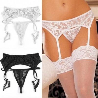 Garters & Garter Belts 3 Pairs Pattern Fashion Lace Ladies Womens Thigh Highs Temptation Garter Belt Transparent Socks - Blac...