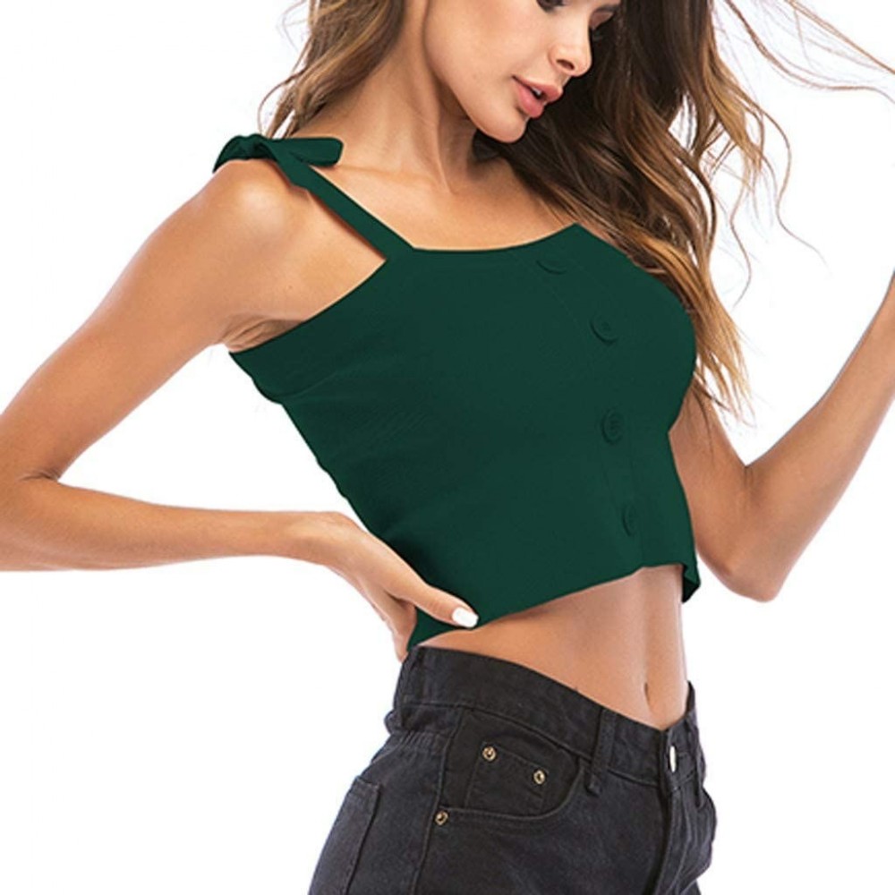 Camisoles & Tanks Women Summer Crop Top Camisole Tank Sexy Adjustable Spaghetti Strap Button Down Shirt Vests - Green - C0196...