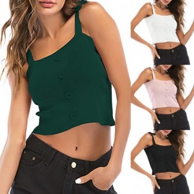 Camisoles & Tanks Women Summer Crop Top Camisole Tank Sexy Adjustable Spaghetti Strap Button Down Shirt Vests - Green - C0196...