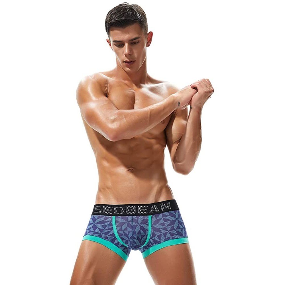 Trunks Men's Active Underwear Sport Cool Dry Performance Cotton U-Pouch Design Trunk Geometric Micro Hip Trunks - Blue - CV18...