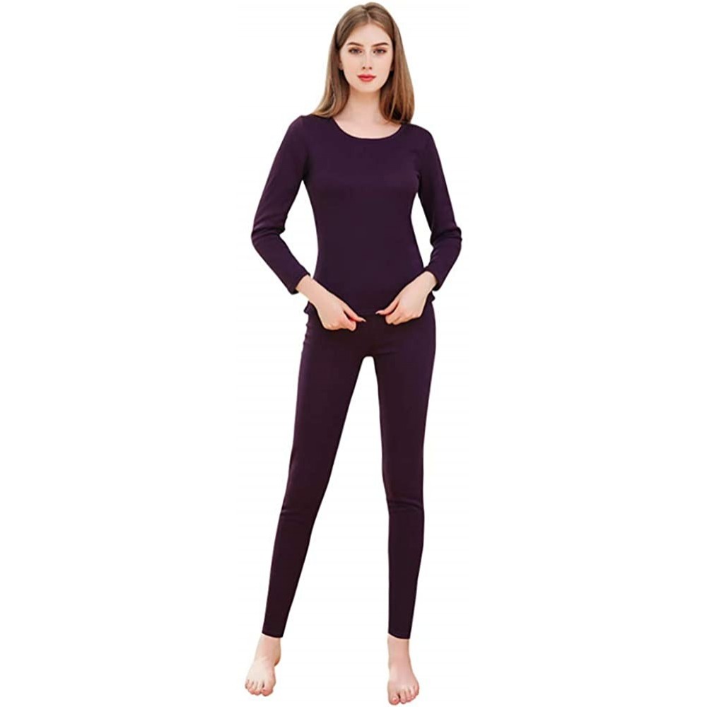 Thermal Underwear Fleece Lined Base Layer Top & Bottom Thermal Underwear Long John Set for Women Men - Pink Purple for Women ...