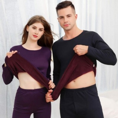 Thermal Underwear Fleece Lined Base Layer Top & Bottom Thermal Underwear Long John Set for Women Men - Pink Purple for Women ...