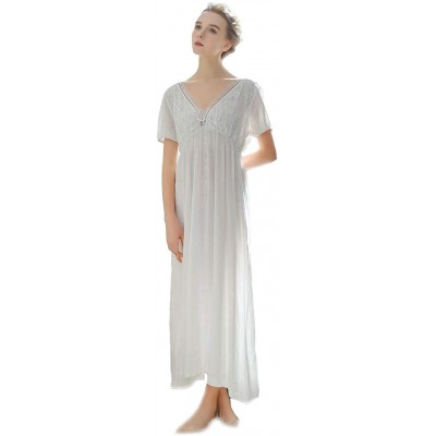 Nightgowns & Sleepshirts Women's Vintage Victorian Sleepwear Short Sleeve Sheer Nightgown Pajamas Nightwear Lounge Dress - 02...