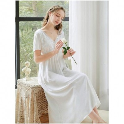 Nightgowns & Sleepshirts Women's Vintage Victorian Sleepwear Short Sleeve Sheer Nightgown Pajamas Nightwear Lounge Dress - 02...