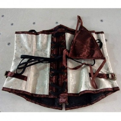 Bustiers & Corsets Women Underbust Goth Corset Buckle Flowers Pattern Steampunk Waist Cincher Bustier for Party - Brown - C31...