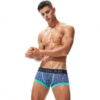 Trunks Men's Active Underwear Sport Cool Dry Performance Cotton U-Pouch Design Trunk Geometric Micro Hip Trunks - Blue - CV18...