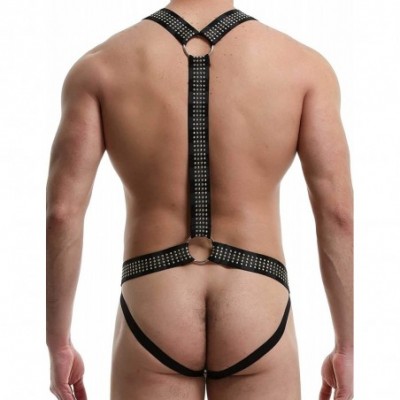 G-Strings & Thongs Men's Suspender Jockstrap Bodysuit One-Piece Sexy Jumpsuits Wrestling Singlet - Black - CK1905QMUUE